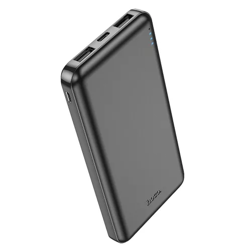 Hoco J100 10000 mAh power bank – USB-C, 2×USB-A port, vékony, fekete