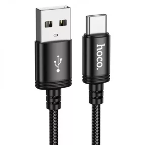   USB-C (Type-C) adatkábel, töltőkábel, USB-USB-C, szövet bevonat, fekete, 3m 3A, Hoco X91
