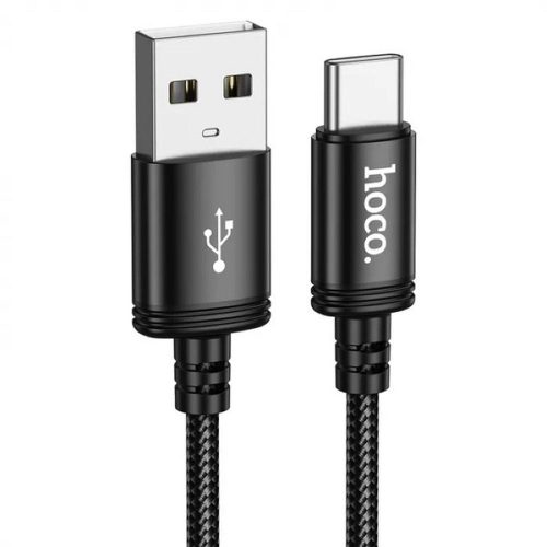 USB-C (Type-C) adatkábel, töltőkábel, USB-USB-C, szövet bevonat, fekete, 3m 3A, Hoco X91