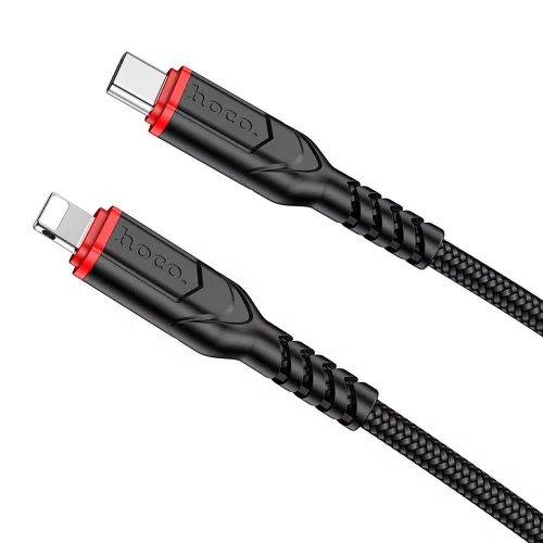 iPhone adatkábel, töltőkábel, iPhone 8pin, lightning - USB-C, szövet bevonat, fekete, 20W 1m, Hoco X59