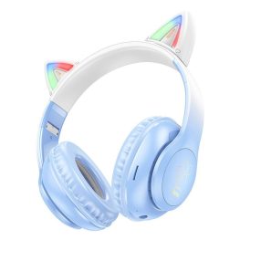   HOCO W42 Cat Ear vezeték nélküli fejhallgató – LED macskafülek, 10h üzemidő, bluetooth, AUX, TF, kék