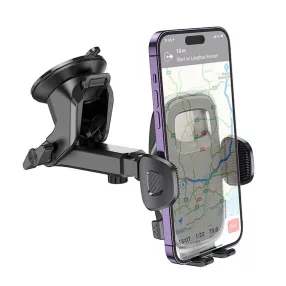   Autós mobiltelefon tartó, szélvédőre, műszerfalra helyezhető, tapadókorongos, fekete, Hoco H15