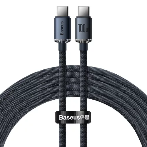 Baseus Crystal Shine USB-C – USB-C adatkábel 100W PD gyorstöltéshez, 2m, Macbook, laptop töltésre is, fekete