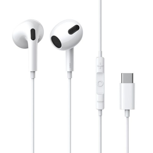 Baseus Encok C17 vezetékes fülhallgató, headset, USB-C (Type-C) csatlakozóval, hangerőszabályzóval, fehér