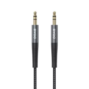   Jack-jack (3.5mm) audio kábel, szövet bevonat, fekete, 1m, Bwoo AUX064