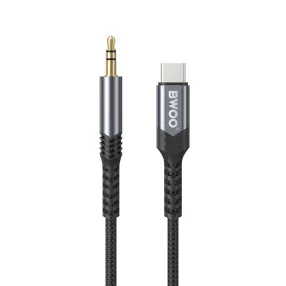   Audio kábel, aux kábel, Type-C - jack 3,5mm, szövet bevonat, fekete, Bwoo AUX066