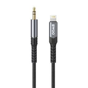   Audio kábel, aux kábel, iPhone 8pin, lightning - jack 3,5mm, szövet bevonat, fekete, Bwoo AUX068