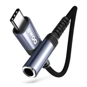   USB-C - 3.5 mm jack audió adapter DAC chippel, HiFi audio átalakító, fekete, BWOO BZ-47