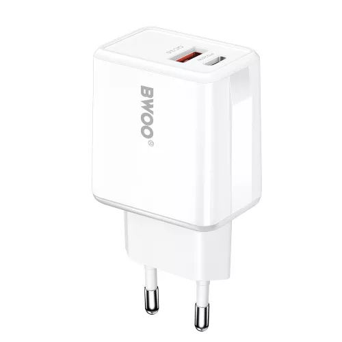 20W PD + 18W QC gyorstöltő USB-C + USB-A hálózati adapter telefon töltő, BWOO BO-CDA182