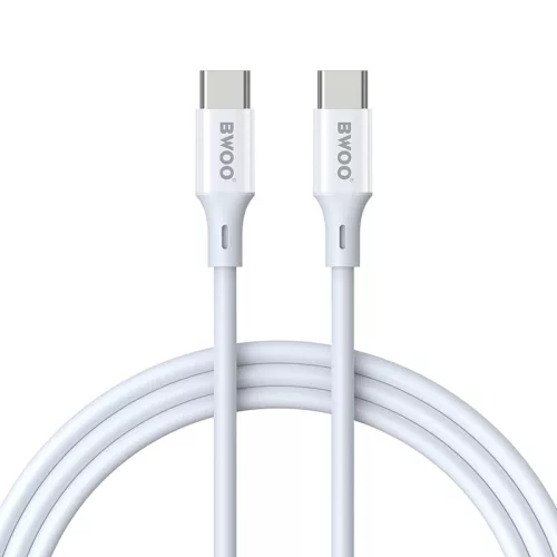 USB-C - USB-C kábel 2m 60W gyorstöltő töltőkábel fehér, BWOO BO-282C-C-2m