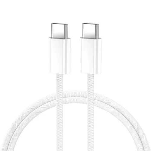 USB-C - USB-C kábel 2m 60W gyorstöltő töltőkábel fehér fonott, BWOO BO-X284-2m
