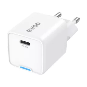  30W USB-C PD GaN gyorstöltő hálózati adapter telefon töltő, fehér, BWOO BO-CDA211