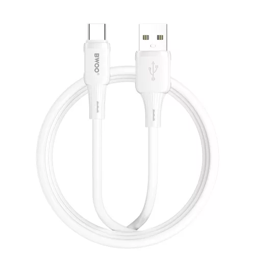 USB-A - USB-C kábel 1m 3A töltőkábel fehér szilikon, BWOO BO-X329C