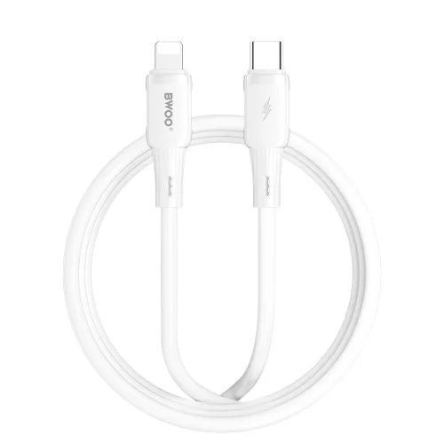 USB-C - Lightning kábel 1m 27W gyorstöltő töltőkábel fehér szilikon, BWOO BO-X329C-L