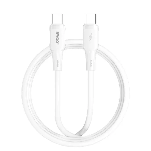 USB-C - USB-C kábel 1m 65W gyorstöltő töltőkábel fehér szilikon, BWOO BO-X329C-C