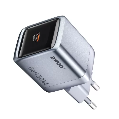 30W USB-C PD 3.0 GaN gyorstöltő hálózati adapter telefonhoz, szürke – BWOO BO-CDA236