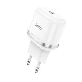   Hálózati töltőfej, adapter, USB-C (Type-C) port, gyorstöltő, QC3.0 PD 20W, fehér, Hoco N24