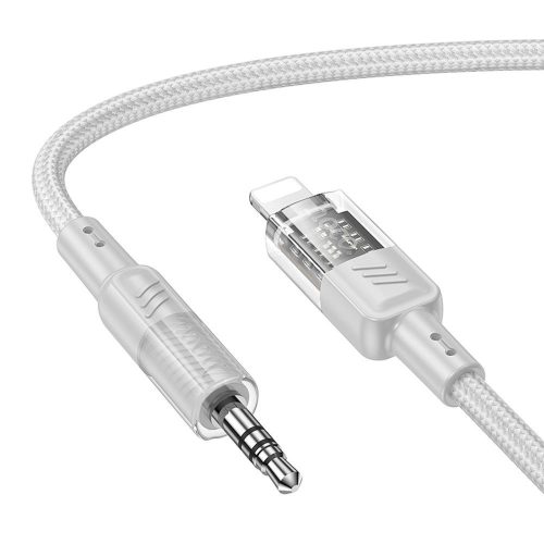 Audio kábel, aux kábel, iPhone 8pin, lightning - jack 3,5mm, szövet bevonat, szürke, 1.2m, Hoco UPA27