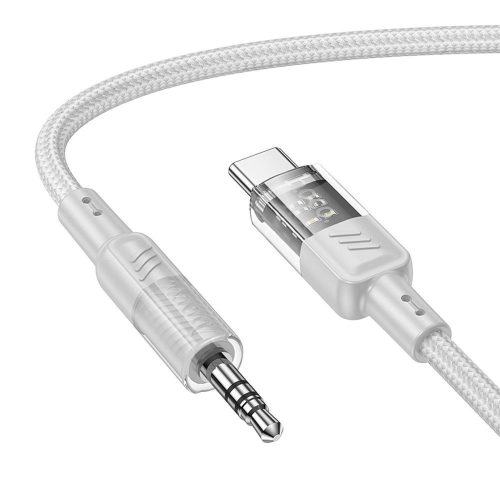 Audio kábel, aux kábel, Type-C - jack 3,5mm, szövet bevonat, szürke, 1.2m, Hoco UPA27