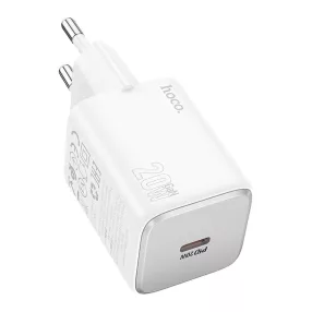   Hálózati töltőfej, adapter, USB-C (Type-C) port, gyorstöltő, PD 20W, fehér, Hoco N40