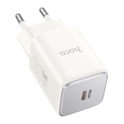 Hálózati töltőfej, adapter, USB-C (Type-C) port, GaN gyorstöltő, PD 30W, holdfény fehér, Hoco N43