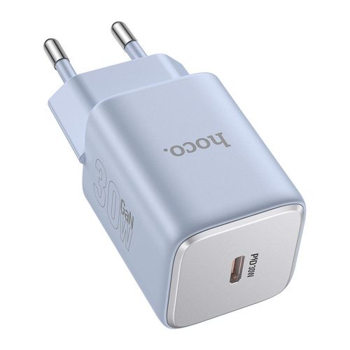 Hálózati töltőfej, adapter, USB-C (Type-C) port, GaN gyorstöltő, PD 30W, jégkék, Hoco N43