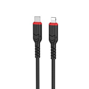   iPhone adatkábel, töltőkábel, iPhone 8pin, lightning - USB-C, szövet bevonat, fekete, 20W 3m, Hoco X59
