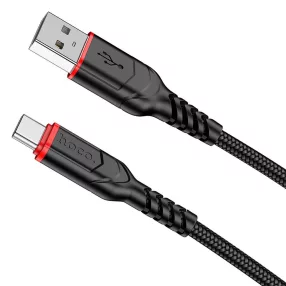   USB-C (Type-C) adatkábel, töltőkábel, USB-USB-C, szövet bevonat, fekete, 3m 3A, Hoco X59