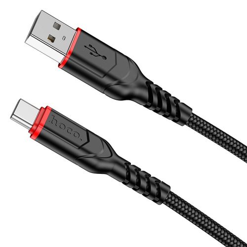 USB-C (Type-C) adatkábel, töltőkábel, USB-USB-C, szövet bevonat, fekete, 3m 3A, Hoco X59