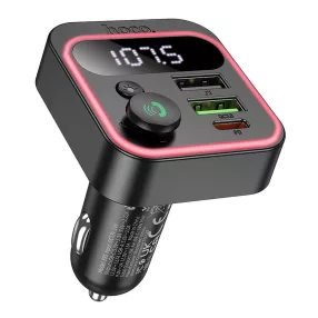   FM transmitter Bluetooth autós töltő kihangosító 38W PD 20W + QC3.0 USB-C + USB-A, LED kijelző, Hoco E85