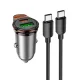 Hoco NZ16A 43W PD + QC3.0 autós gyorstöltő szett – USB-C + USB-A dual port, 1 m USB-C kábellel, fém szürke