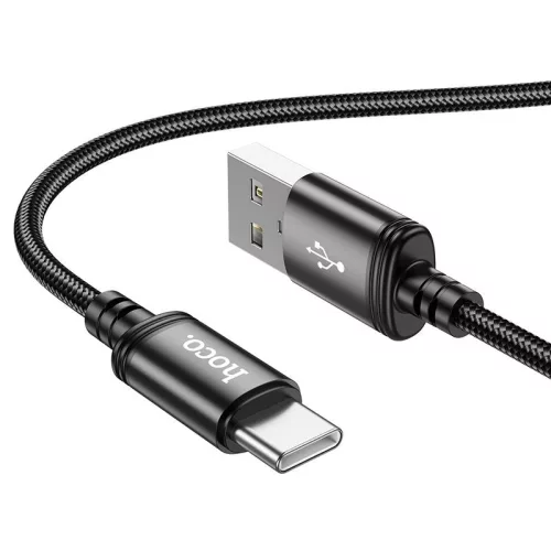 USB-C adatkábel, töltőkábel, USB-A - USB-C (USB Type-C), szövet bevonat, fekete, 3A 2m, Hoco X89