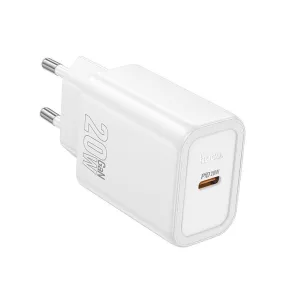   Hálózati töltőfej, adapter, USB-C (Type-C) port, gyorstöltő, PD 20W, fehér, Hoco N60
