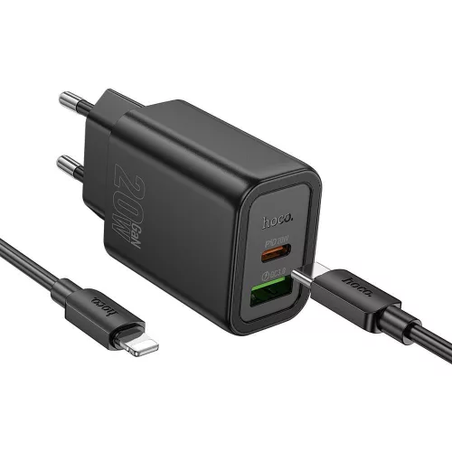 Hoco N61 20W PD + QC3.0 gyorstöltő szett – hálózati adapter USB-C és USB-A porttal + 1m USB-C → USB-C kábel, fekete
