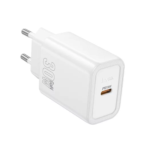Hálózati töltőfej, adapter, USB-C (Type-C) port, gyorstöltő, PD QC 30W, fehér, Hoco N62