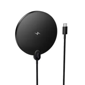   Vezeték nélküli töltő 15W Qi gyorstöltő LED kijelzővel, USB-C kábellel, fekete – Hoco CW62