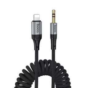  Audio kábel, aux kábel, iPhone 8pin, lightning - jack 3,5mm, rugalmas spirál, fekete, 1.5m, Hoco UPA33A