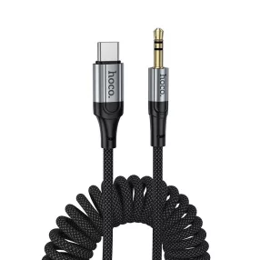   Audio kábel, aux kábel, USB-C - jack 3,5mm, rugalmas spirál, fekete, 1.5m, Hoco UPA33B