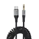 Audio kábel, aux kábel, USB-C - jack 3,5mm, rugalmas spirál, fekete, 1.5m, Hoco UPA33B