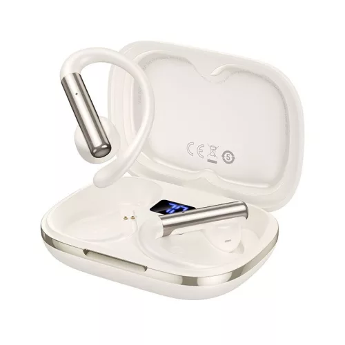 Bluetooth fülhallgató TWS vezeték nélküli headset, fülkampós sport kialakítás, 25 óra üzemidő, tejfehér, Hoco EW206
