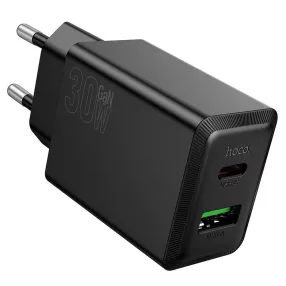   Hoco N71 hálózati töltőfej 30W – USB-C PD + USB-A QC3.0 gyorstöltő adapter, fekete