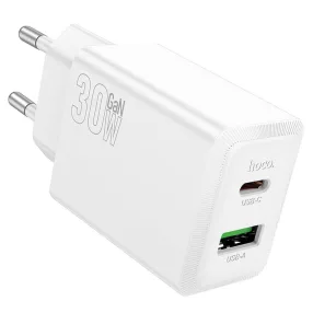   Hoco N71 hálózati töltőfej 30W – USB-C PD + USB-A QC3.0 gyorstöltő adapter, fehér