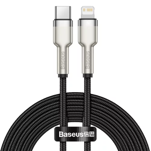 iPhone adatkábel, töltőkábel, iPhone 8pin, lightning - USB-C (Type-C), szövet bevonat, fekete, 20W 2m, Baseus CATLJK-B02