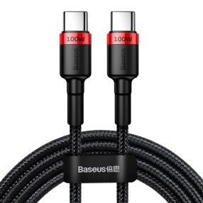   Baseus USB-C (Type-C) adatkábel, töltőkábel, fekete-piros, szövet bevonat, 100W 5A, 2m, Baseus Cafule CATKLF-AL91