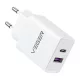 Hálózati töltőfej, adapter, gyorstöltő, USB-C + USB-A port, fehér, 65W, Veger TCE650