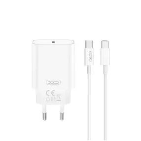   Hálózati töltőfej, adapter, USB-C (Type-C) port + USB-C - USB-C adatkábel, töltőkábel, 1m 3A 20W, fehér, XO-CE32