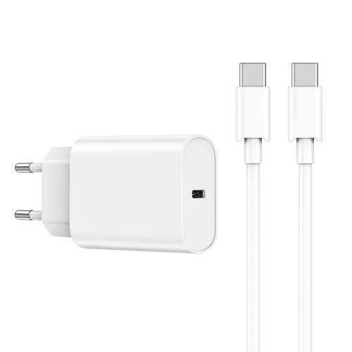 Hálózati töltőfej, adapter, USB-C (Type-C) port + USB-C - USB-C adatkábel, töltőkábel, 1m 3A 20W, fehér, WiWU Wi-U001