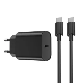   Hálózati töltőfej, adapter, USB-C (Type-C) port + USB-C - USB-C adatkábel, töltőkábel, 1m 3A 20W, fekete, WiWU Wi-U001
