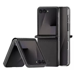   Samsung Galaxy Z Flip8 tok – zsanérvédős, kitámasztható fekete műbőr elő- és hátlaptok, Dux Ducis Bril