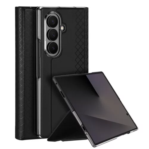 Samsung Galaxy Z Fold8 Ultra tok – zsanérvédős, kitámasztható fekete műbőr elő- és hátlaptok, Dux Ducis Bril